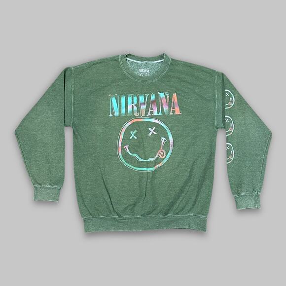Nirvana Band Logo Tie-Dye Print Green Crewneck Sweatshirt - Size M - Picture 1 of 3